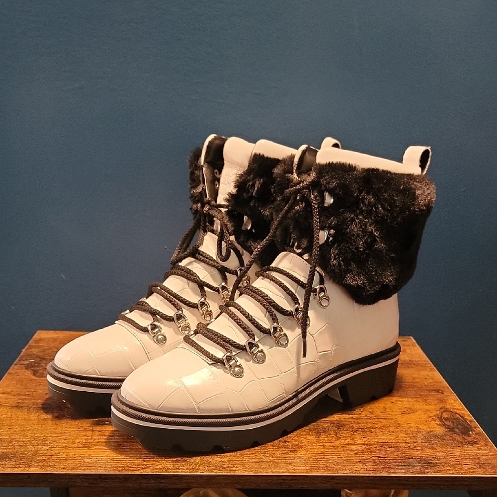 Sigerson Morrison Women's White and Black Fur-Lined Boots